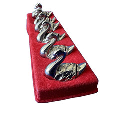 6 Petits cygnes porte-menu ou nom métal argenté vintage swan name holders 60s