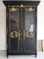 Bibliothèque, vitrine ancienne patinée noire et or vieilli style Napoléon III.