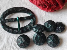 Rare vintage green belt buckle with 6 matching buttons ref 960