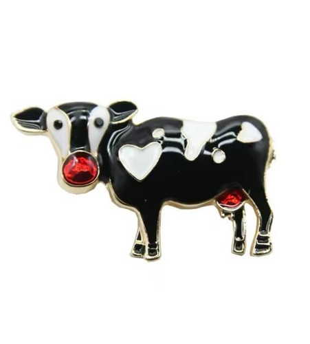 Broche vache émail - Émail, blanc