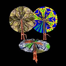 Lot de 3 ventilateurs à main en tissu africain Kente pour collection d'art tr...