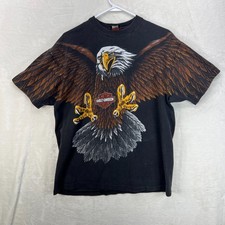 VTG 90s 1993 Harley Davidson Motorcycle Eagle AOP Tee LARGE USA Beefy Milwaukee