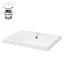 Lavabo en céramique blanc avec garniture de vidage et trop-plein 510x155x415 mm