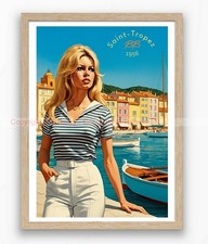 Superbe Affiche Vintage Illustrée 🛥️ Brigitte Bardot à Saint-Tropez 🇫🇷