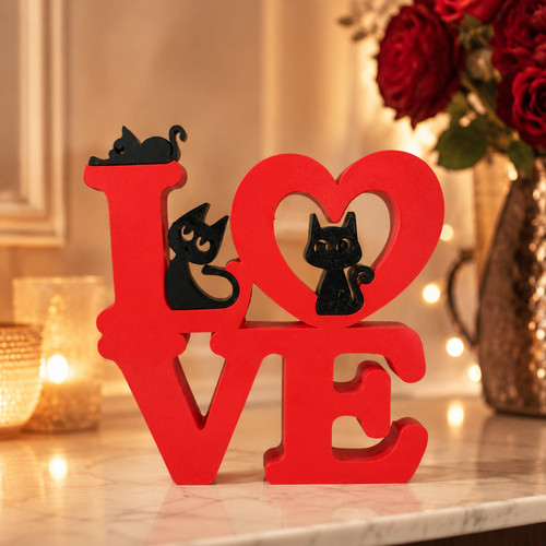 Décoration love chats - love, rouge