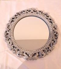 Superbe miroir rond décoratif – Style baroque / rococo – Coloris argent vieilli