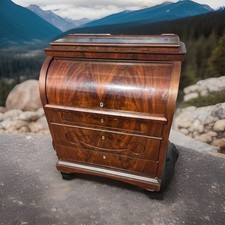 BIEDERMEIER BUREAU A CYLINDRE FLAME MAHOGANY Secretary Desk ￼