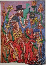 Impression offset d'après Robert Combas, Illustration de 1987 encadrée, 42x49 cm