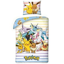 Pokemon Housse Couette Simple Set 100% Coton Pikachu Enfants Réversible Literie