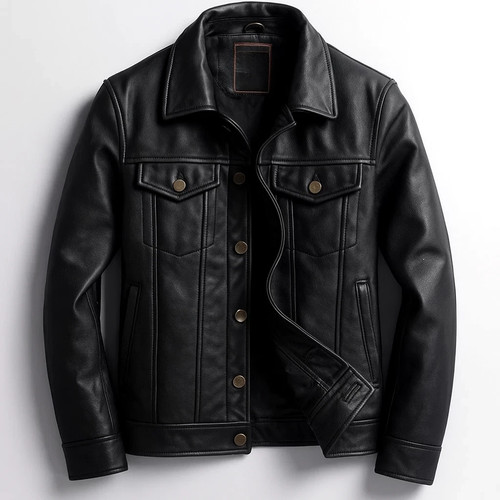 Veste trucker cuir agneau - en, d'agneau