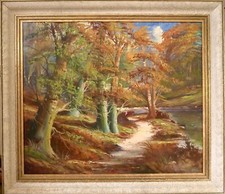 INGOLF DUE! FOREST LANDSCAPE WITH STREAM ON A SUNNY DAY