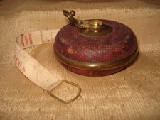 Leather & Brass Reel Tape Meter - Antique Tool
