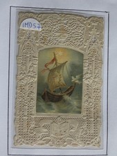 pious image CANIVET LACE very very fine boat with sail cross