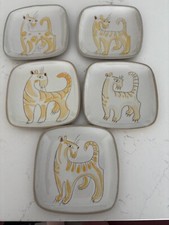 GLIDDEN Pottery TIGER Plate SET OF 5 Signed #35