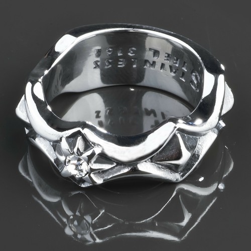 Bague acier inox zircon - bague, en