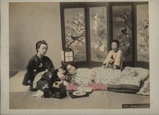 Blind Boy Masseur Japan c1880s Hand Tinted Photo 