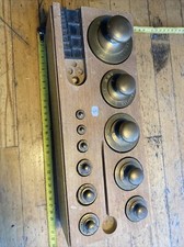 (No. 3 Tools Series Box Of 11 Weights Antique Brass Roberval Scale.