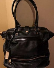 Badgley Mischka ~Women's Black With Patent Leather Trimming Hobo Shoulder Bag
