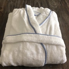 Matouk Cairo Pool Robe E100 Size Medium/Large In White/Blue