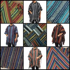 Poncho Costume Capuche Froid Plongeant Gheri Coton Chaud Tissé Mixte Népal Open