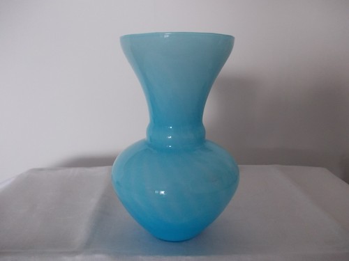 Vase opaline bleu marbré - vase,