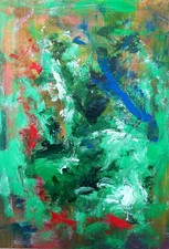 Abstract Painting Green Modern Art Contemporary Gouache Decoration 