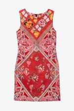 DESIGUAL 36 S Dress Red Foulard Sheath Bandana Mandala Floral Print Linen Boho