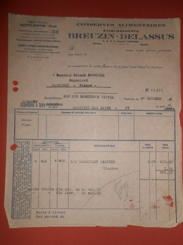 Ancienne facture breuzin - ancienne,
