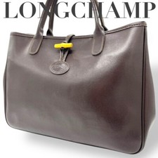 Auth LONGCHAMP Le Roseau 2Way Tote Shoulder All Leather Horse Logo Brown From JP