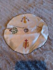 PETIT ANCIEN PAVILLON DE CIBOIRE ROND/SOIE DAMASSE CREME DOUBLé/BRODERIE/H.7,5cm