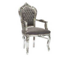 Fauteuil Feuille Argent Avec Tissu Gris Baroque