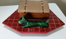 ART DECO Wooden and Ceramic Dog Tobacco Display Necessary