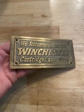 Winchester Sign Plaque Gun Gunsmith Rifle Collector Patina Hunting BRASS Hunter