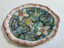 VTG H Bequet Quaregnon Hand Painted Oval Plate, Made in Belgium, 13 1/2" x 11"