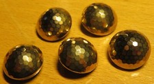 BUTTONS "faceted ball" gold on BLACK GLASS LOT of 5 - VINTAGE - ø 1.8 cm