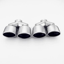 Pair Staggered Quad Oval Out 2.3" In Exhaust Tips Resonated Stainless Steel