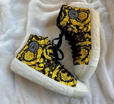 Versace Gold/Black Barocco Medusa High Top Trainer Sneakers - New - Authentic