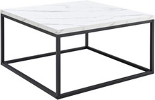Durable Faux Marble Top 30" Square Coffee Table Metal Leg Accent for Living Room