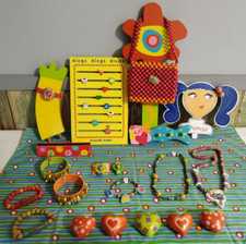 Vintage Crocodile Creek Tatiri Wooden Hand Painted Beaded Jewelry Whimsy Decor