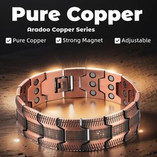 Bracelet Homme Cuivre Pur 3500 Gauss Maillon Thérapie Magnétique Bien-Etre Santé