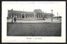 Old postcard Mons, La Gare, La Gare 1917 