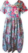 Ewa i Walla Vibrant Flower Print on Teal Cotton Dress w/ Wired Skirt