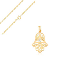 Collier - Femme - Pendentif - Main de Fatma - Cristal - Plaqué Or Jaune 750 - 50