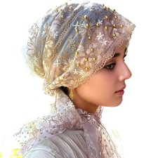 foulard en soie Blanc,brodé à La Main Ajustable