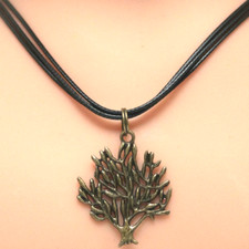 Collier pendentif arbre - cordon noir pendentif en métal couleur bronze
