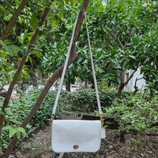 80s Coach Classic Slim Flap Vintage Shoulder Bag in Bone Glove-Tanned Leather