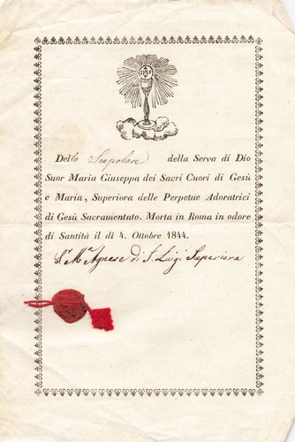 Religiosa certificat rome 1844 - religiosa,