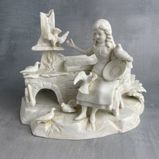 GEOBEL WG Statuette figurine porcelaine biscuit Jeune fille aux oiseaux