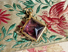 ANTIQUE 19TH CENTURY CUT GLASS METAL AND STONE WATCH CHAIN CHARM