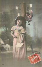 CP LITTLE GIRL WITH LETTER IN FRONT OF TELEGRAPH POLE - 37167